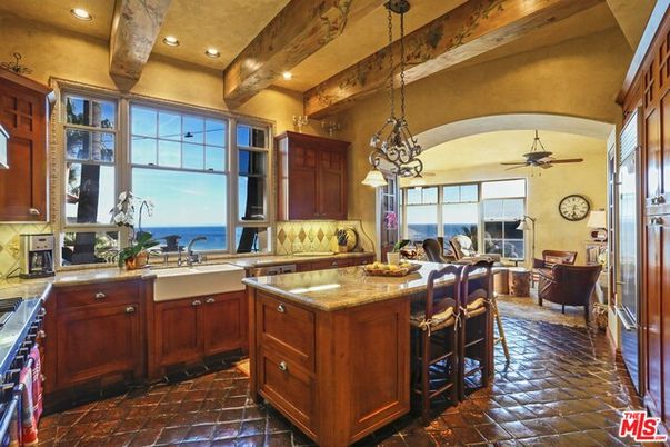 Chandelier, Dining room, Interior, Kitchen, Living room, Pendant Lights, Recessed Lighting, Stainless Steel Appliances, Water, Wooden Beams