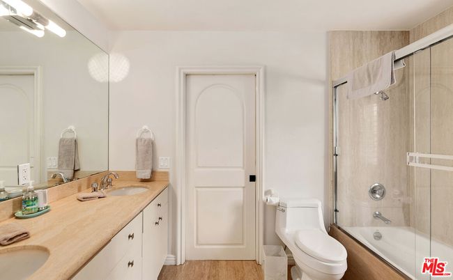 Bathroom, Dual Sink Vanities, Glass Shower, Interior, Wood Texture Flooring