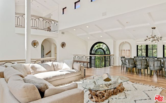 Dining room, Fireplace, Interior, Living room, Pendant Lights, Recessed Lighting, Wood Texture Flooring