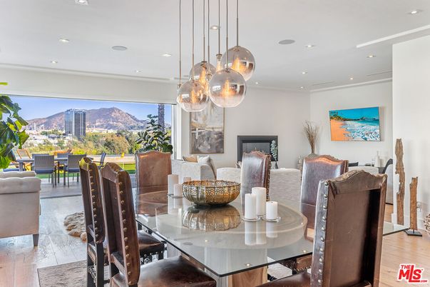 Dining room, Interior, Pendant Lights, Recessed Lighting, Wood Texture Flooring