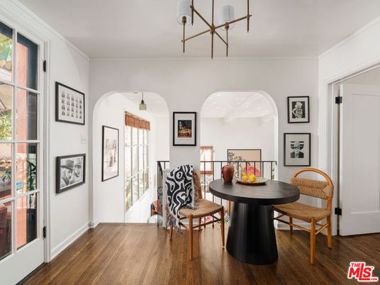 Dining room, Interior, Pendant Lights, Wood Texture Flooring