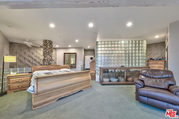 Bedroom, Interior, Recessed Lighting, Stone Walls