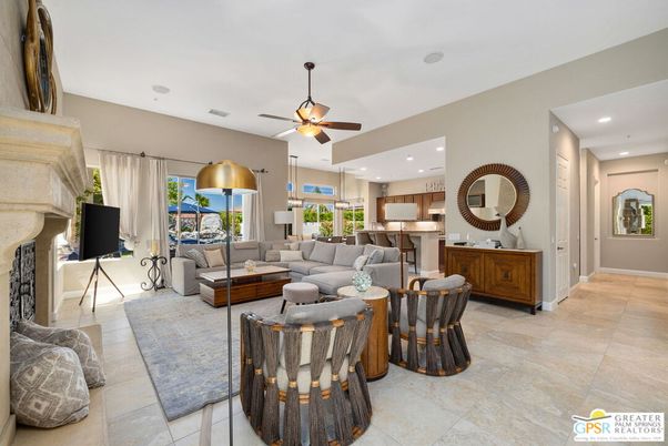 Fireplace, Interior, Kitchen, Living room, Recessed Lighting