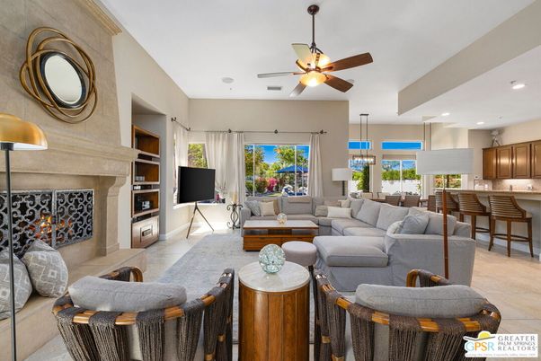 Dining room, Fireplace, Interior, Kitchen, Living room, Pendant Lights, Recessed Lighting