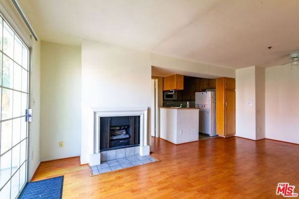 Empty room, Fireplace, Interior, Kitchen, Wood Texture Flooring