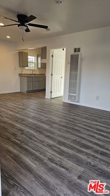 Empty room, Interior, Kitchen, Recessed Lighting, Wood Texture Flooring