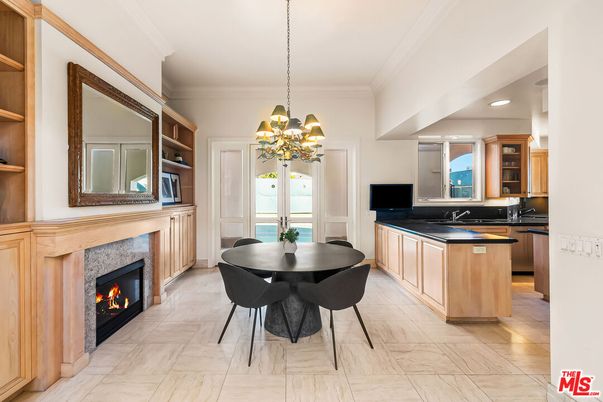 Chandelier, Dining room, Fireplace, Interior, Kitchen, Marble, Pendant Lights, Recessed Lighting