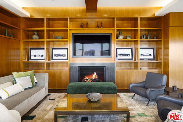 Fireplace, Interior, Living room, Recessed Lighting, Wooden Walls