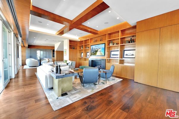 Fireplace, Interior, Living room, Recessed Lighting, Wooden Beams, Wood Texture Flooring, Wooden Walls