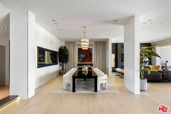 Dining room, Interior, Pendant Lights, Recessed Lighting, Wood Texture Flooring