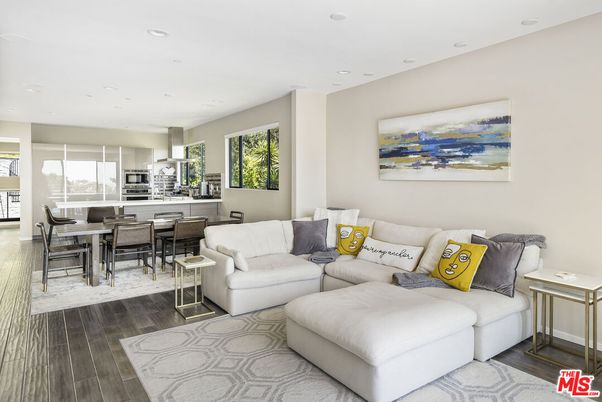 Dining room, Interior, Kitchen, Living room, Recessed Lighting, Stainless Steel Appliances, Wood Texture Flooring