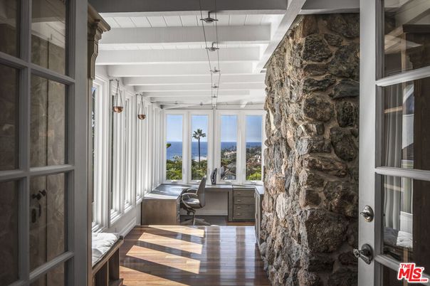 Home Office, Interior, Stone Walls, Wood Texture Flooring