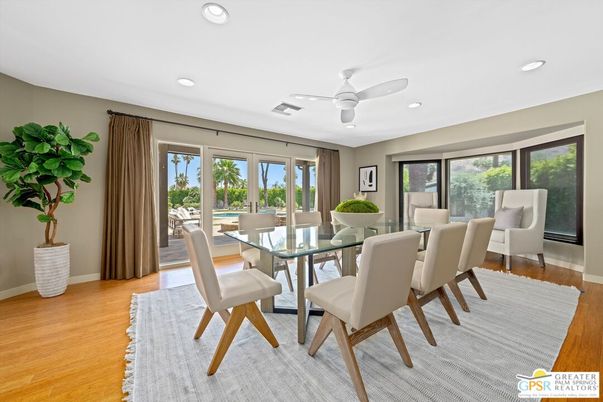 Dining room, Interior, Recessed Lighting, Wood Texture Flooring