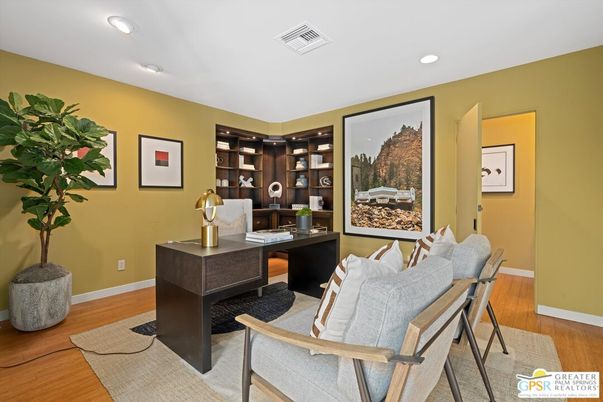 Home Office, Interior, Recessed Lighting, Wood Texture Flooring