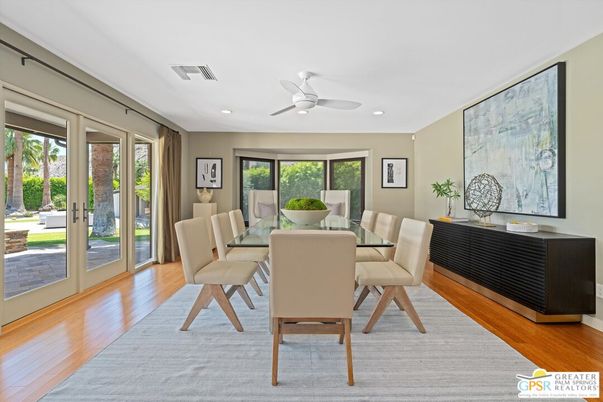 Dining room, Interior, Recessed Lighting, Wood Texture Flooring