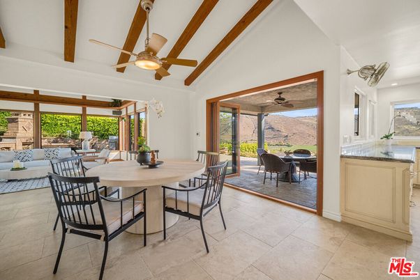 Dining room, Interior, Living room, Recessed Lighting, Wooden Beams