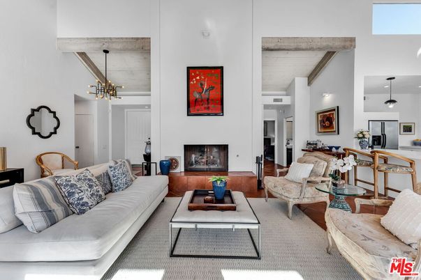 Fireplace, Interior, Living room, Pendant Lights, Wooden Beams, Wood Texture Flooring