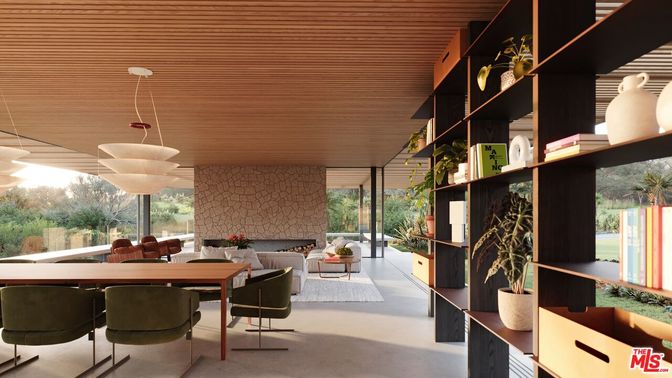 Dining room, Fireplace, Interior, Living room, Pendant Lights, Stone Walls, Wooden Ceilings