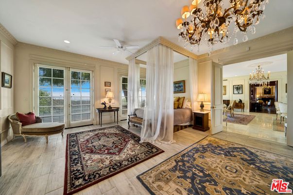 Bedroom, Chandelier, Interior, Recessed Lighting, Wood Texture Flooring