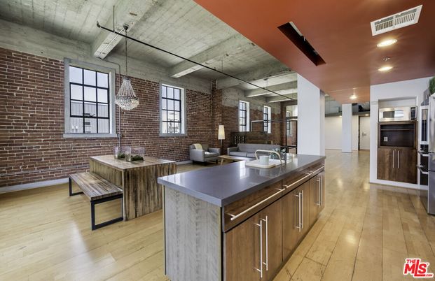 Interior, Kitchen, Pendant Lights, Recessed Lighting, Stone Walls, Wood Texture Flooring
