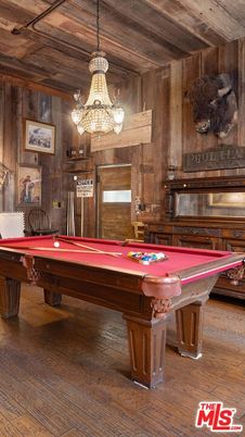 Billiard Table, Chandelier, Game Room, Interior, Pendant Lights, Wooden Ceilings, Wood Texture Flooring, Wooden Walls