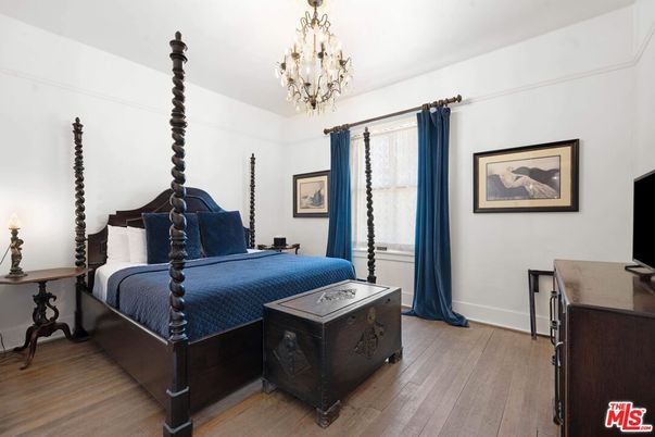 Bedroom, Chandelier, Interior, Wood Texture Flooring