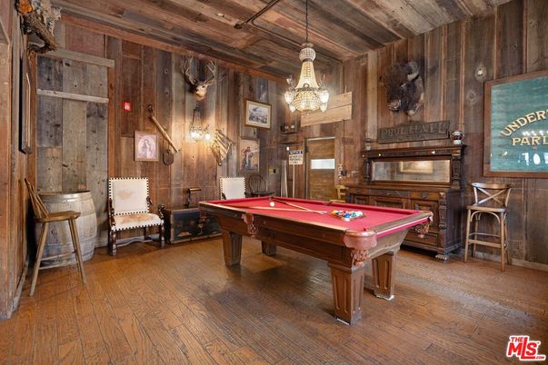 Billiard Table, Game Room, Interior, Pendant Lights, Wooden Ceilings, Wood Texture Flooring, Wooden Walls