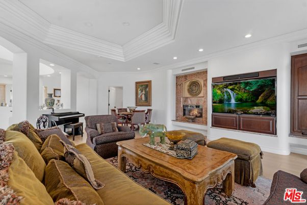 Dining room, Fireplace, Interior, Living room, Piano, Recessed Lighting, Wood Texture Flooring