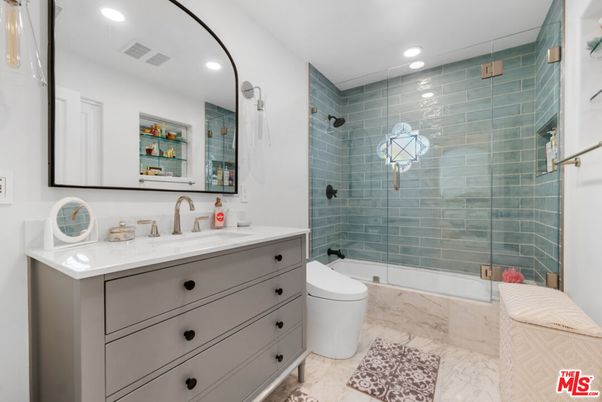 Bathroom, Glass Shower, Interior, Marble, Recessed Lighting
