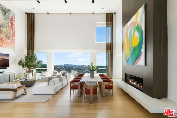 Dining room, Fireplace, Interior, Living room, Wood Texture Flooring