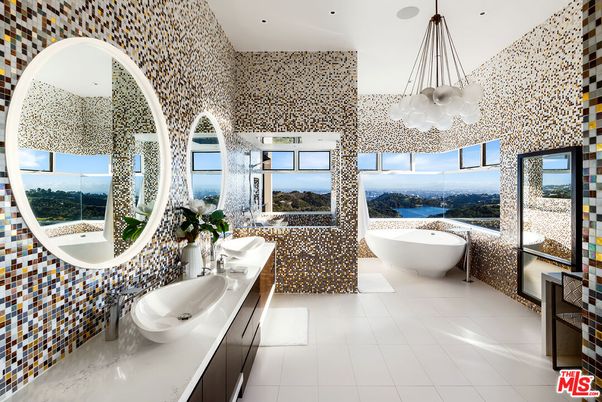 Bathroom, Dual Sink Vanities, Free Standing Baths, Interior, Pendant Lights, Recessed Lighting