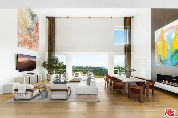Dining room, Fireplace, Interior, Living room, Wood Texture Flooring
