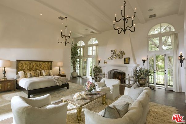 Bedroom, Chandelier, Fireplace, Interior, Living room, Recessed Lighting, Wood Texture Flooring