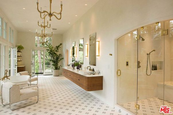 Bathroom, Chandelier, Glass Shower, Interior, Recessed Lighting