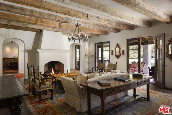 Fireplace, Interior, Living room, Pendant Lights, Wooden Beams, Wood Texture Flooring