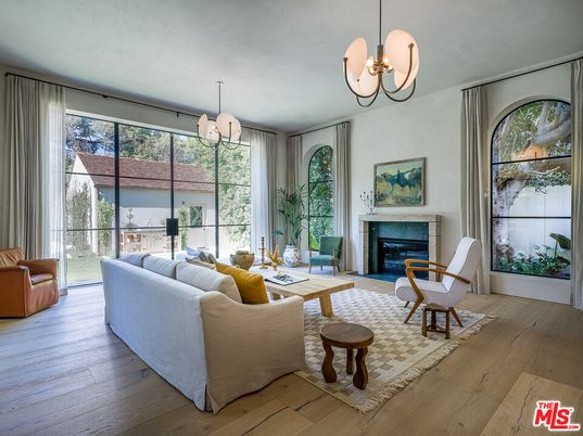 Fireplace, Interior, Living room, Pendant Lights, Wood Texture Flooring