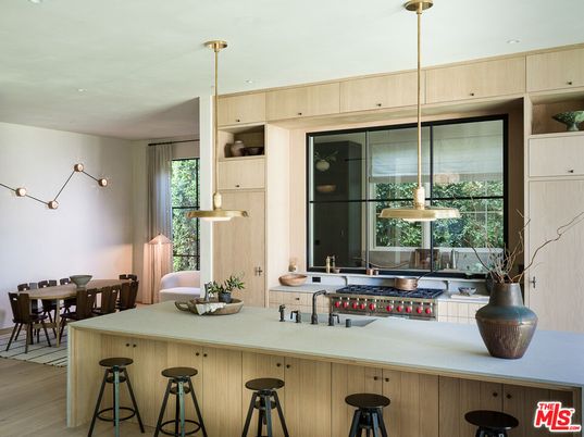 Dining room, Interior, Kitchen, Pendant Lights, Recessed Lighting, Wood Texture Flooring