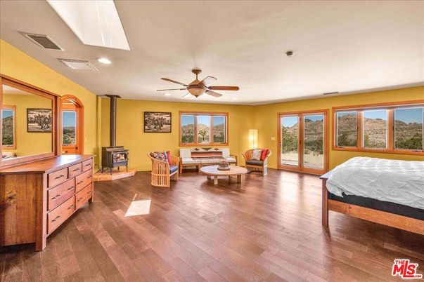 Bedroom, Fireplace, Interior, Recessed Lighting, Wood Texture Flooring