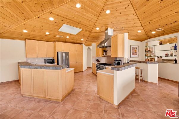 Interior, Kitchen, Recessed Lighting, Stainless Steel Appliances, Wooden Ceilings