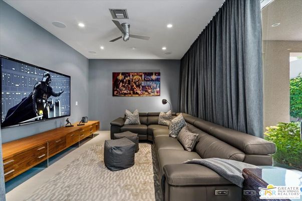 Interior, Living room, Projection Screen, Recessed Lighting, Theatre Room