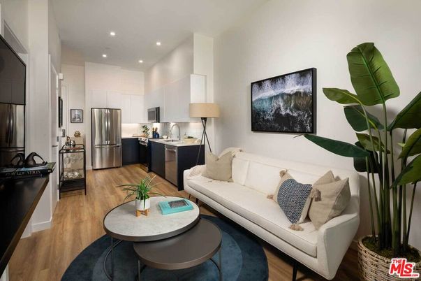 Interior, Kitchen, Living room, Recessed Lighting, Stainless Steel Appliances, Wood Texture Flooring