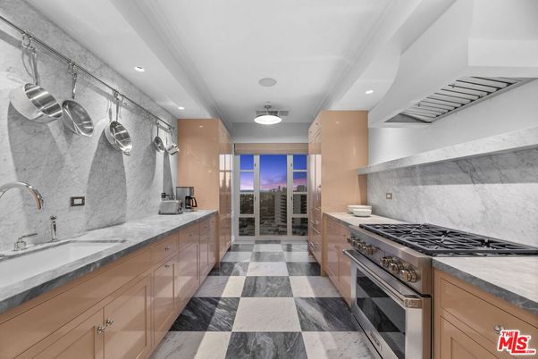 Interior, Kitchen, Marble, Marble Walls, Recessed Lighting, Stainless Steel Appliances