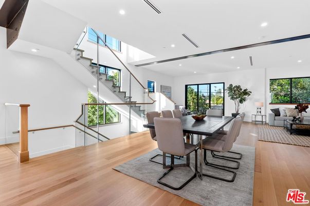 Dining room, Interior, Living room, Recessed Lighting, Wood Texture Flooring