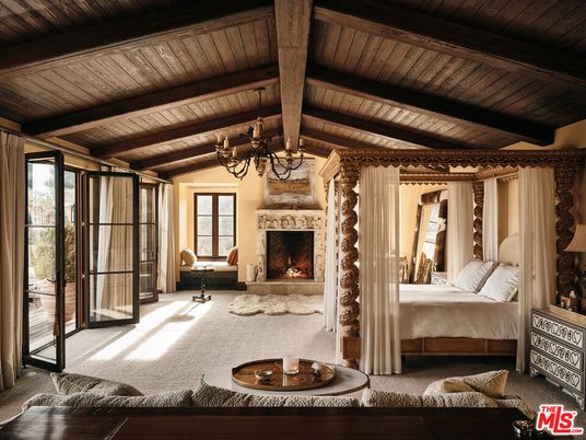 Bedroom, Chandelier, Fireplace, Interior, Wooden Beams, Wooden Ceilings