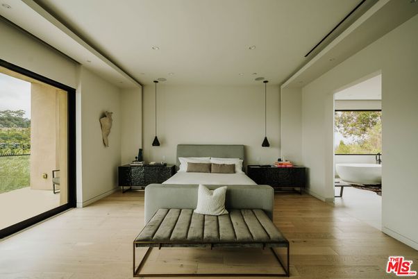 Bedroom, Interior, Pendant Lights, Recessed Lighting, Wood Texture Flooring