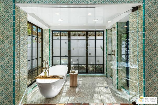 Bathroom, Free Standing Baths, Glass Shower, Interior, Recessed Lighting