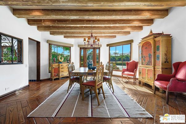 Chandelier, Dining room, Interior, Wooden Beams, Wood Texture Flooring
