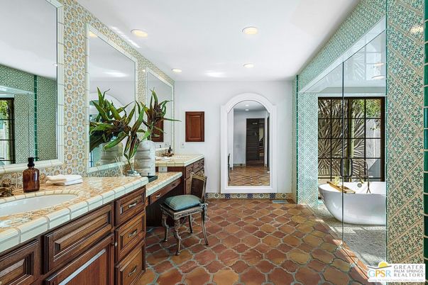 Bathroom, Dual Sink Vanities, Interior, Recessed Lighting, Tile Countertops