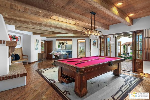 Billiard Table, Game Room, Interior, Pendant Lights, Recessed Lighting, Wooden Beams, Wooden Ceilings, Wood Texture Flooring