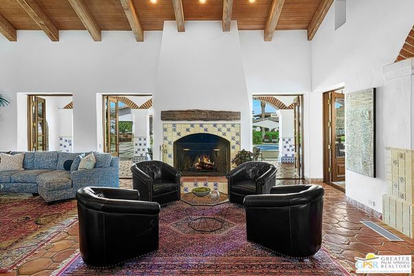 Fireplace, Interior, Living room, Recessed Lighting, Wooden Beams, Wooden Ceilings
